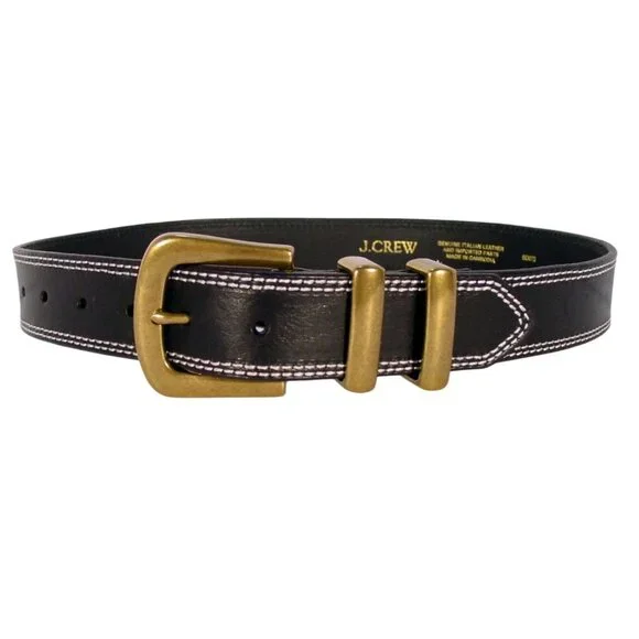 J. CREW Italian Leather Large Gold Buckle Belt BD072 Women's XS - Picture 2 of 7